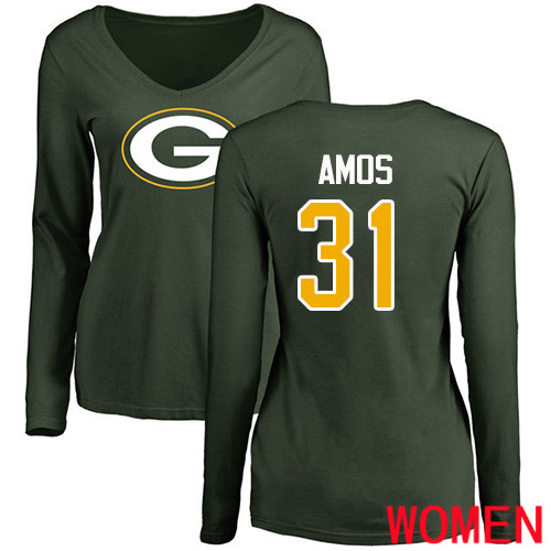 Green Bay Packers Green Women #31 Amos Adrian Name And Number Logo Nike NFL Long Sleeve T Shirt